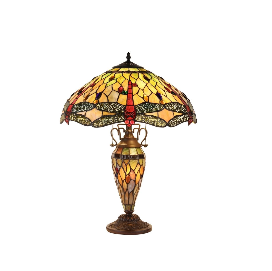 24" Stained Glass Dragonfly Lighted Base Table Lamp - 7