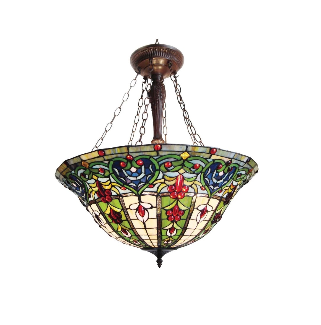 24" Wide Stained Glass Inverted Pendant Uplight Ceiling Light: 24" Wide x 26" High Wonderful Reproduction Tiffany-Style Stained Glass Inverted Pendant Light Bring classic stained-glass artistry into your home with this 24" Tiffany-style inverted pendant.