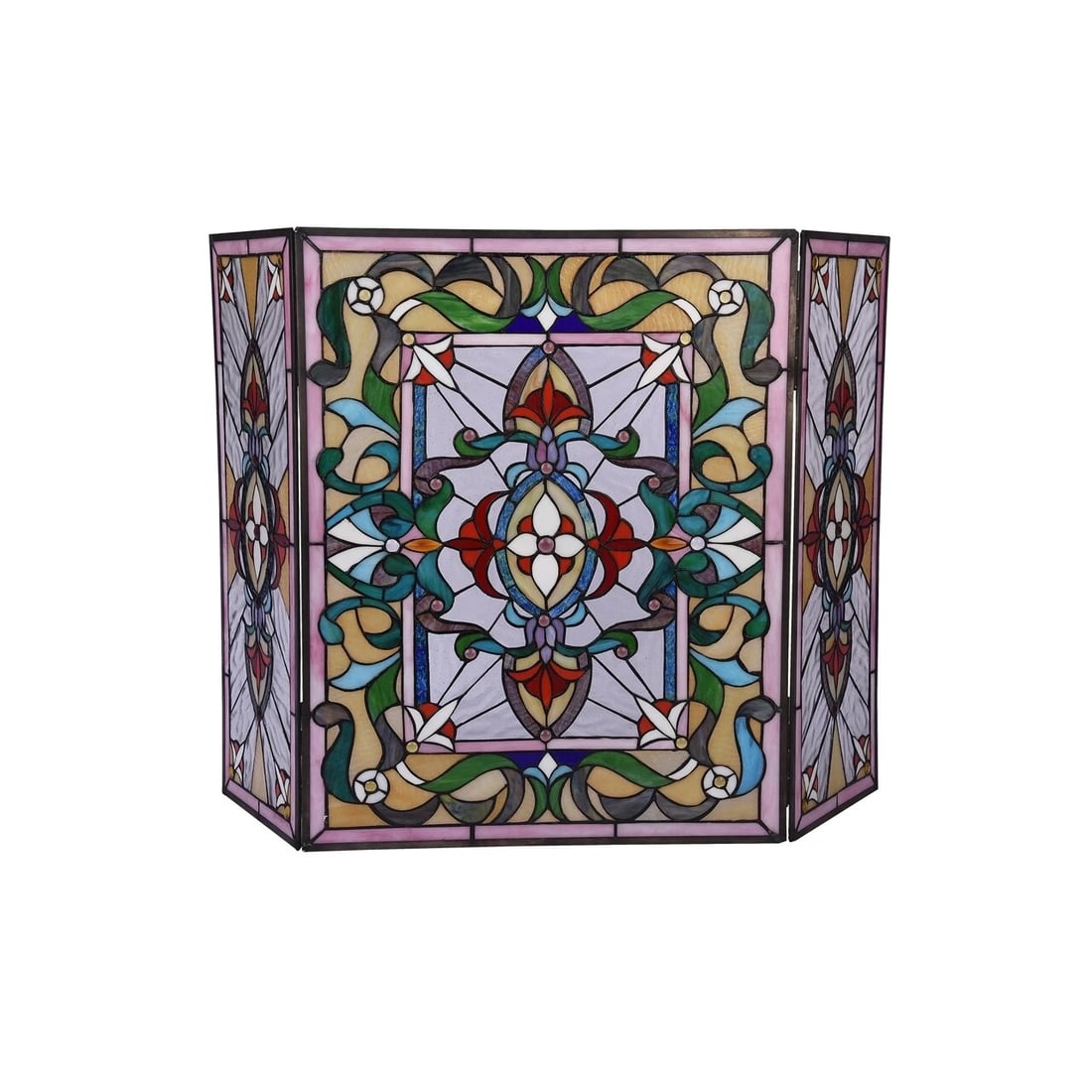 44" Folding Stained Glass Fireplace Screen - 3