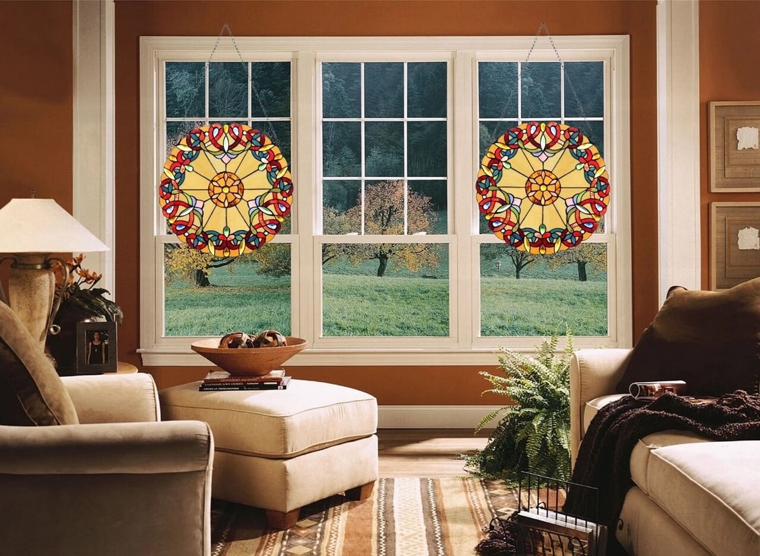 20" Round Stained Glass Window Hanging Panel Suncatcher - 7