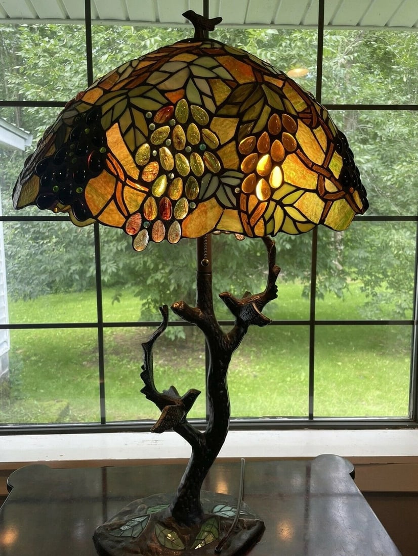 32.5" Stained Glass Grapes Table Lamp - 4