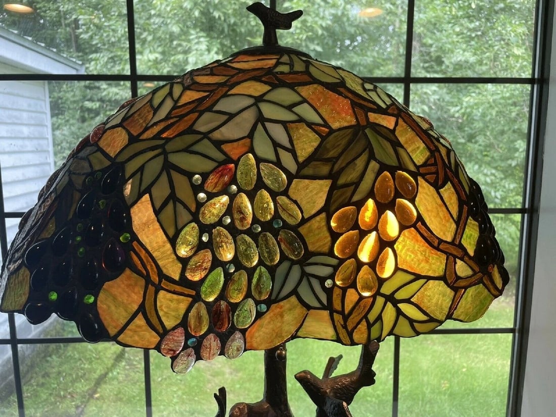 32.5" Stained Glass Grapes Table Lamp - 5