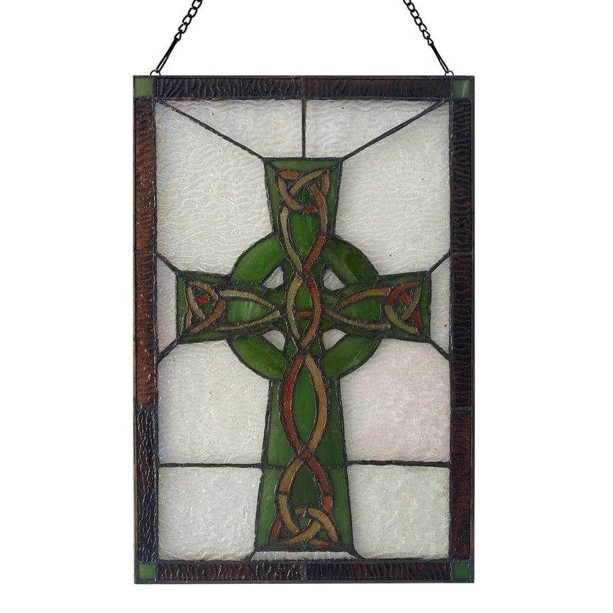 18"H Celtic Cross Stained Glass Window Panel - 4