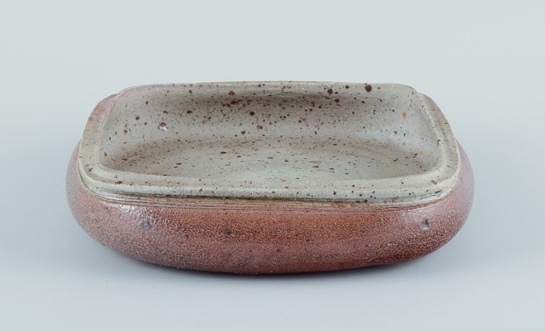 Nils Kähler for Kähler, ceramic bowl on four low feet. Square shape. Glaze in earthy - 3