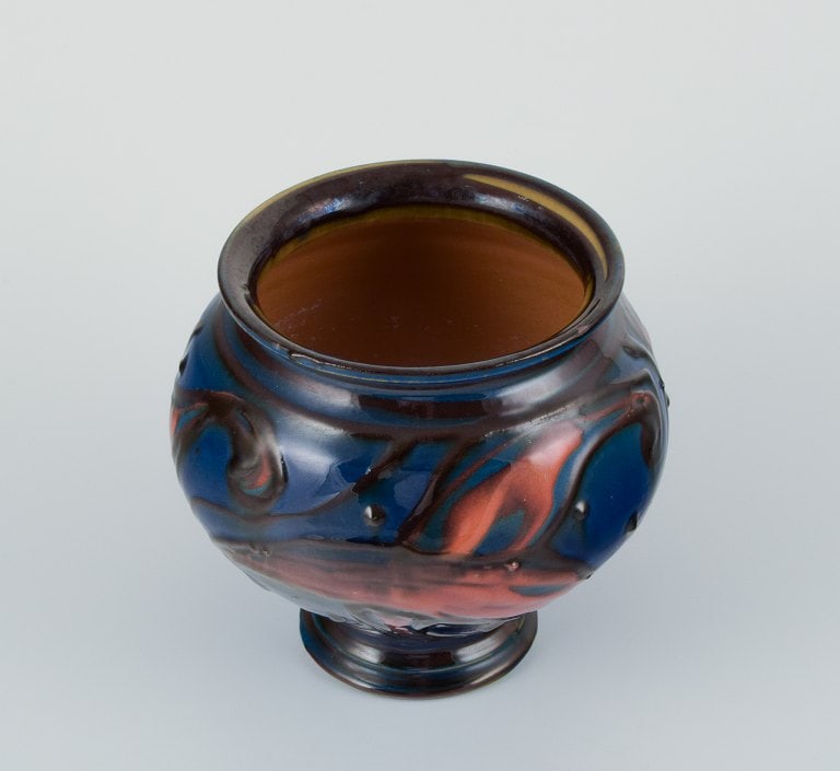 Kähler ceramic vase in horn technique. Glaze in blue and orange tones. - 3