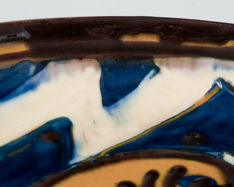 Kähler ceramic dish in cohorn technique. Abstract motif with glaze in blue, yellow, and white - 4