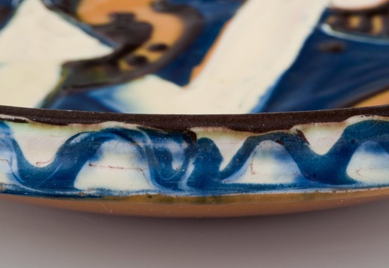 Kähler ceramic dish in cohorn technique. Abstract motif with glaze in blue, yellow, and white - 5