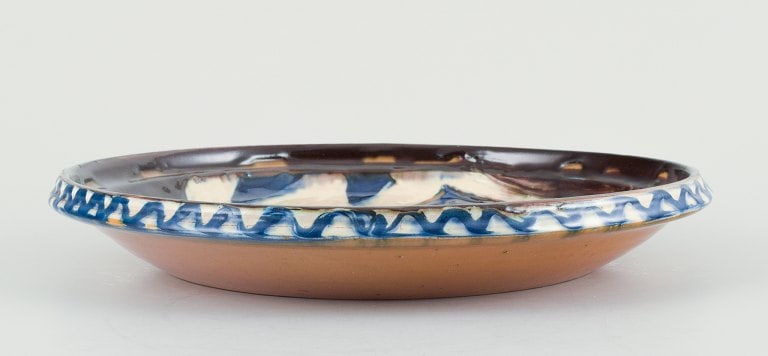 Kähler ceramic dish in cohorn technique. Abstract motif with glaze in blue, yellow, and white - 6