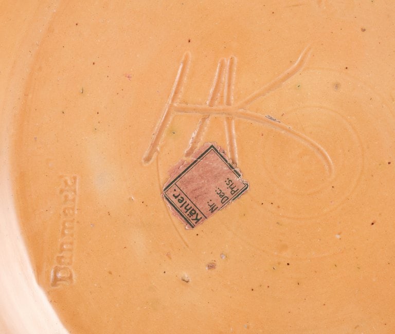 Kähler ceramic dish in cohorn technique. Abstract motif with glaze in blue, yellow, and white - 7