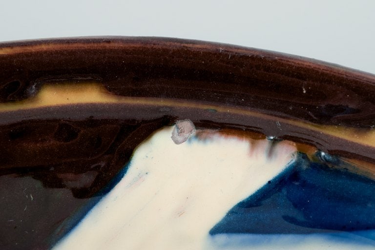 Kähler ceramic dish in cohorn technique. Abstract motif with glaze in blue, yellow, and white - 8