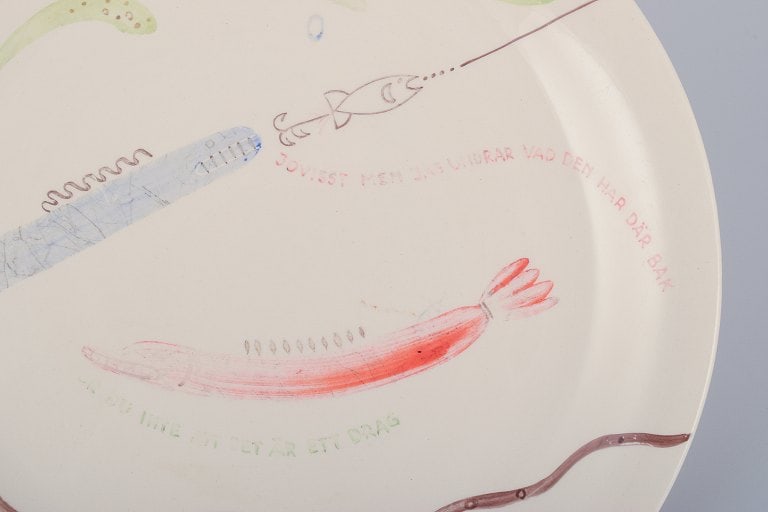 Stig Lindberg for Gustavsberg. "Löja" plate. Hand-painted with a fish motif. Satirical - 2