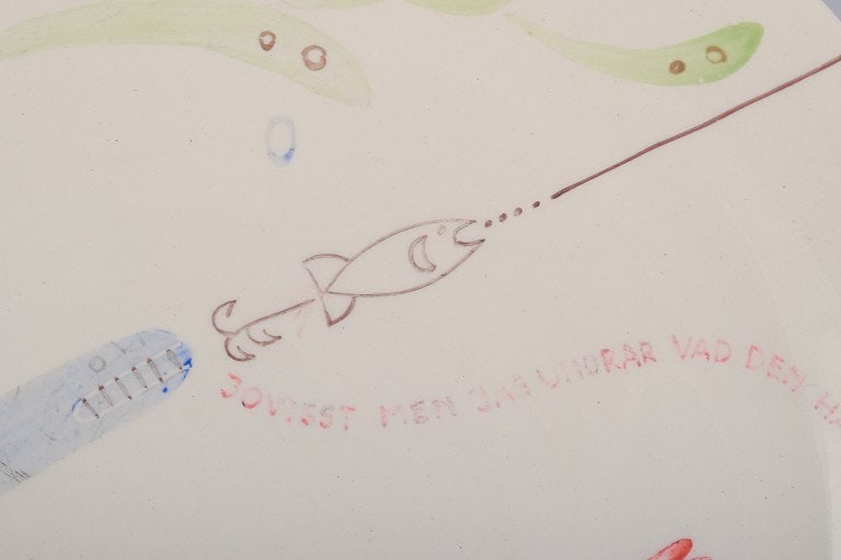 Stig Lindberg for Gustavsberg. "Löja" plate. Hand-painted with a fish motif. Satirical - 3