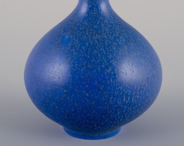 Berndt Friberg for Gustavsberg, Sweden. Ceramic vase with blue glaze. Bulbous shape. - 7