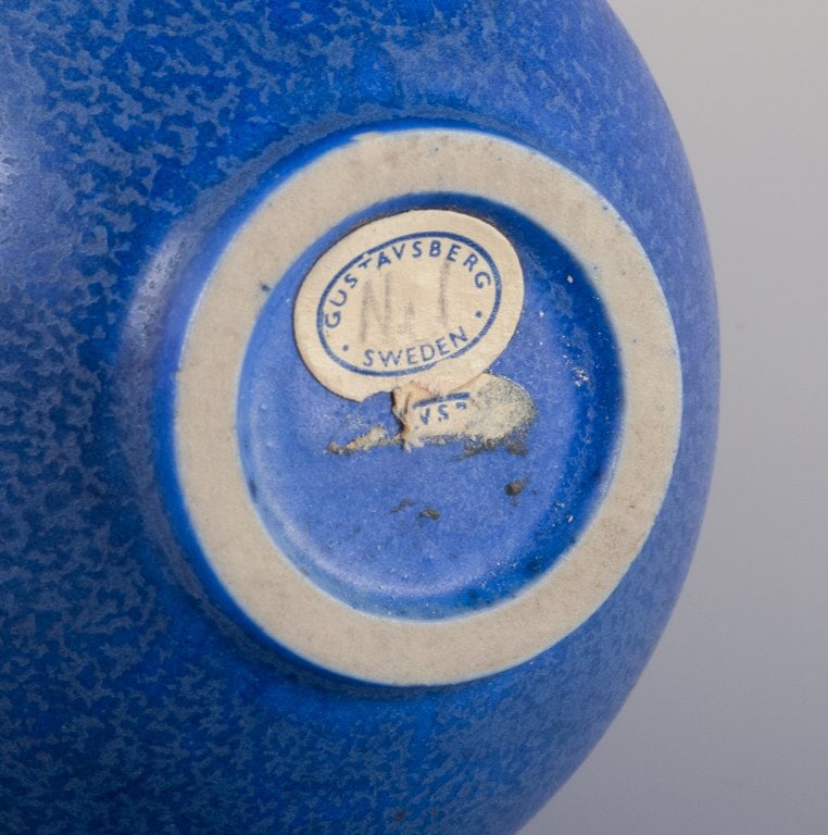 Berndt Friberg for Gustavsberg, Sweden. Ceramic vase with blue glaze. Bulbous shape. - 8