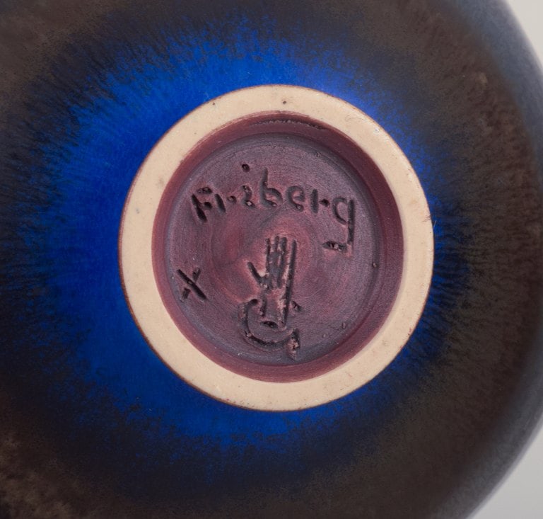 Berndt Friberg for Gustavsberg, Sweden. Unique Studiohand ceramic bowl with glaze in blue-green - 8