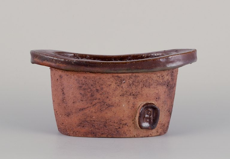 Curt Magnus Addin, own workshop, Swedish ceramic artist. Unique oval ceramic vase in a modernist - 2