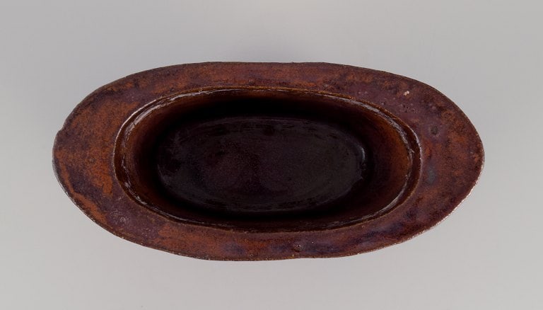 Curt Magnus Addin, own workshop, Swedish ceramic artist. Unique oval ceramic vase in a modernist - 7