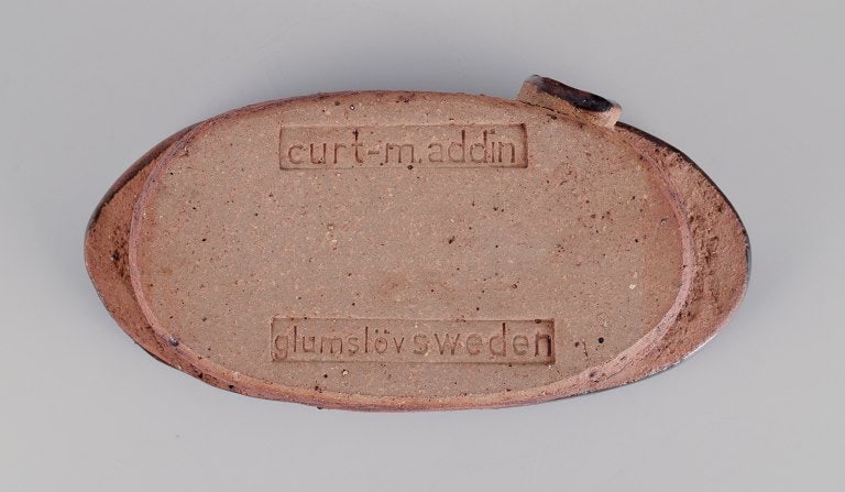 Curt Magnus Addin, own workshop, Swedish ceramic artist. Unique oval ceramic vase in a modernist - 8