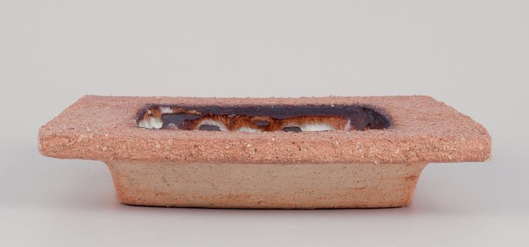 Curt Magnus Addin, own workshop, Swedish ceramic artist. Large square bowl with an abstract design. - 3