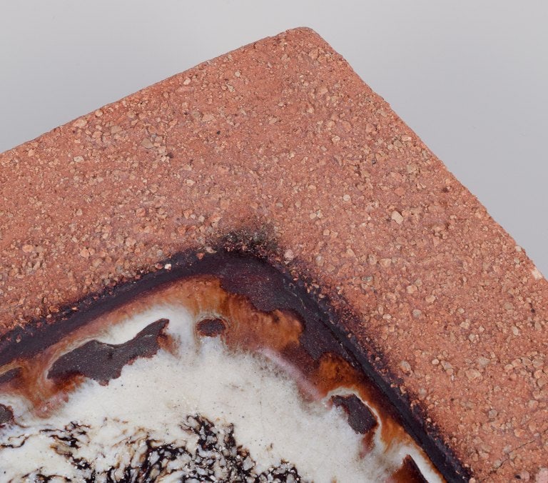 Curt Magnus Addin, own workshop, Swedish ceramic artist. Large square bowl with an abstract design. - 4