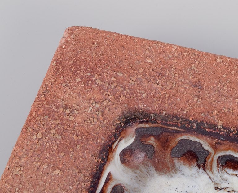 Curt Magnus Addin, own workshop, Swedish ceramic artist. Large square bowl with an abstract design. - 6