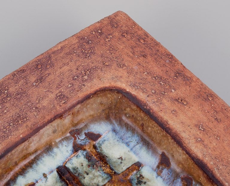 Curt Magnus Addin, own workshop, Swedish ceramic artist. Large square bowl with an abstract design. - 5