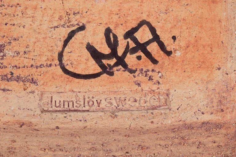 Curt Magnus Addin, own workshop, Swedish ceramic artist. Large square bowl with an abstract design. - 9