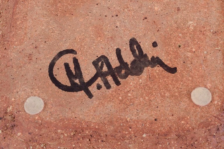 Curt Magnus Addin, own workshop, Swedish ceramic artist. Large square bowl with an abstract design. - 7