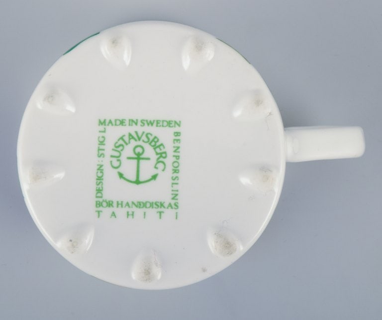 Stig Lindberg for Gustavsberg, Sweden. Rare "Tahiti" coffee cup with saucer. Hand-painted with - 5