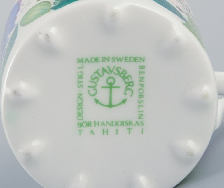 Stig Lindberg for Gustavsberg, Sweden. Rare "Tahiti" coffee cup with saucer. Hand-painted with - 5