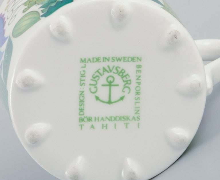 Stig Lindberg for Gustavsberg, Sweden. Rare "Tahiti" coffee cup with saucer. Hand-painted with - 5