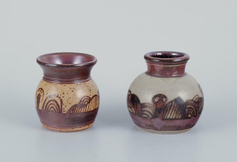 Elly Kuch (1929-2008) and Wilhelm Kuch (1925-2022). Two unique ceramic vases. Glaze in brown and (1 of 6)