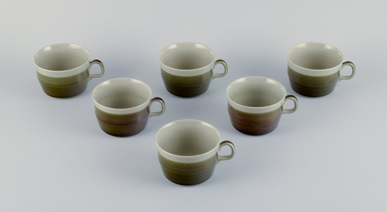Marianne Westman for Rörstrand, "Maya", a set of six coffee cups in stoneware with green-brown: Title: Marianne Westman for Rörstrand, "Maya", a set of six coffee cups in stoneware with green-brown glaze. Description: Marianne Westman for Rörstrand, "Maya", a set of six coffee cups in
