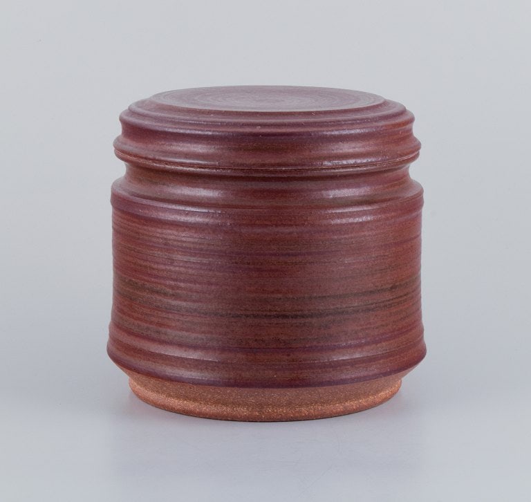 Mogens Nielsen, Nysted, Denmark, large handmade lidded jar in ceramic with brown glaze. (1 of 7)