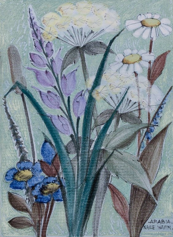 Naile Wafin for Arabia, Finland. Unique wall relief. Hand-decorated with a floral motif.: Title: Naile Wafin for Arabia, Finland. Unique wall relief. Hand-decorated with a floral motif. Description: Naile Wafin for Arabia, Finland. Unique wall relief. Hand-decorated with a floral motif.