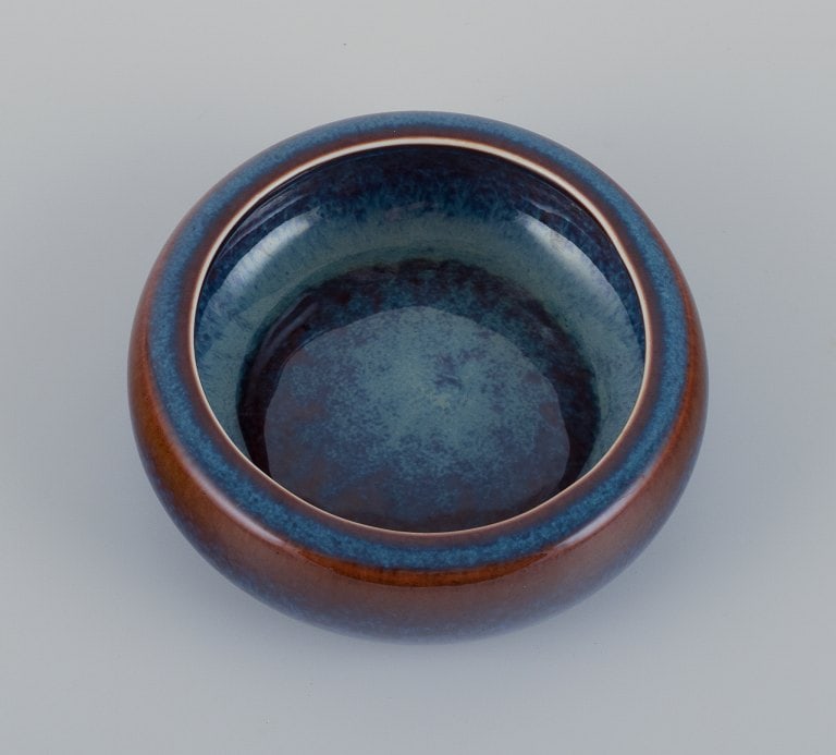 Carl Harry Stålhane (1920-1990) for Rörstrand, ceramic bowl with blue and brown glaze. (1 of 5)