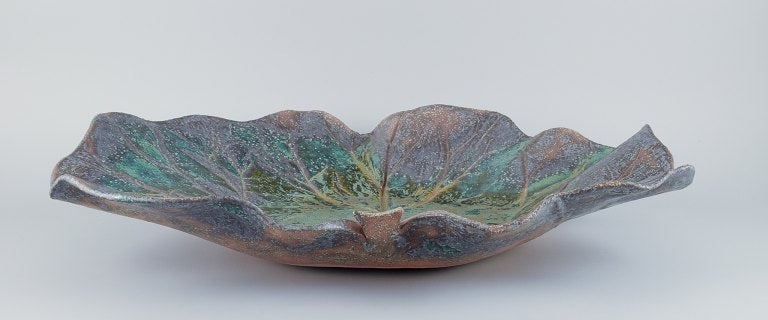 Linda Mathison, Sweden, colossal leaf-shaped unique ceramic bowl with glaze in violet, green, and - 2