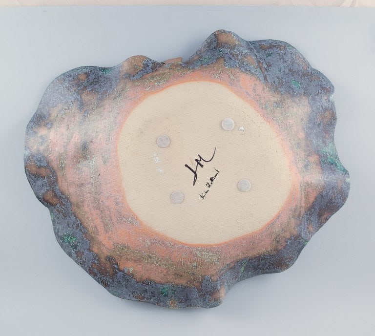 Linda Mathison, Sweden, colossal leaf-shaped unique ceramic bowl with glaze in violet, green, and - 6