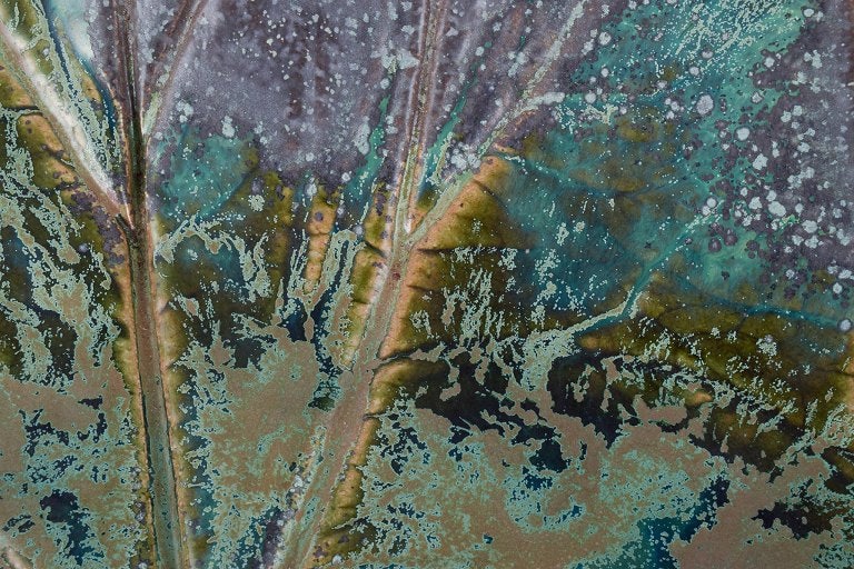 Linda Mathison, Sweden, colossal leaf-shaped unique ceramic bowl with glaze in violet, green, and - 9