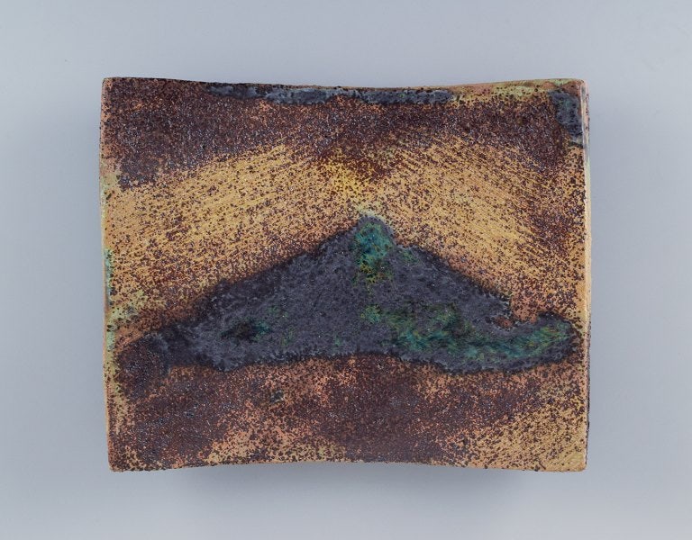 Linda Mathison, Sweden, large unique ceramic dish on four feet in modernist style. Abstract motif. - 3