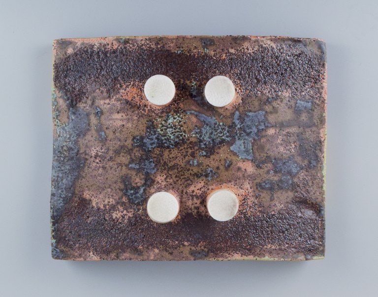 Linda Mathison, Sweden, large unique ceramic dish on four feet in modernist style. Abstract motif. - 8