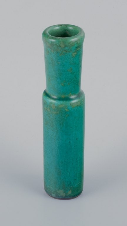 Hans Hedberg for Biot, France, unique ceramic vase with speckled glaze in green tones. - 4