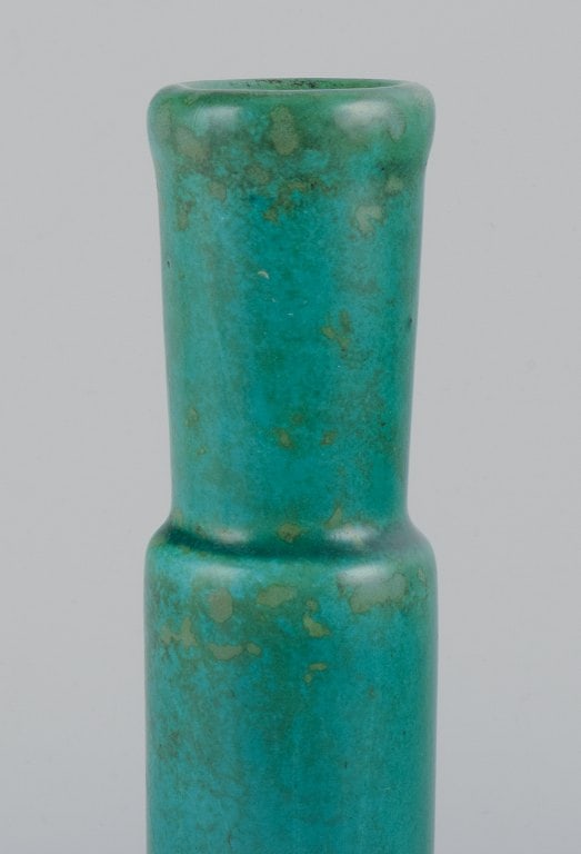 Hans Hedberg for Biot, France, unique ceramic vase with speckled glaze in green tones. - 5