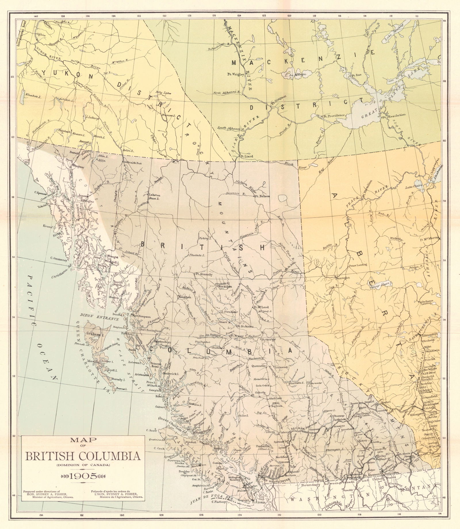 Map of British Columbia (Dominion of Canada) 1905: Publication Date:1905Title:Map of British Columbia (Dominion of Canada) 1905Cartographer:ANONYMOUSPublisher:DEPARTMENT OF AGRICULTURE OF CANADABrief Description:"Prepared under direction of Hon.