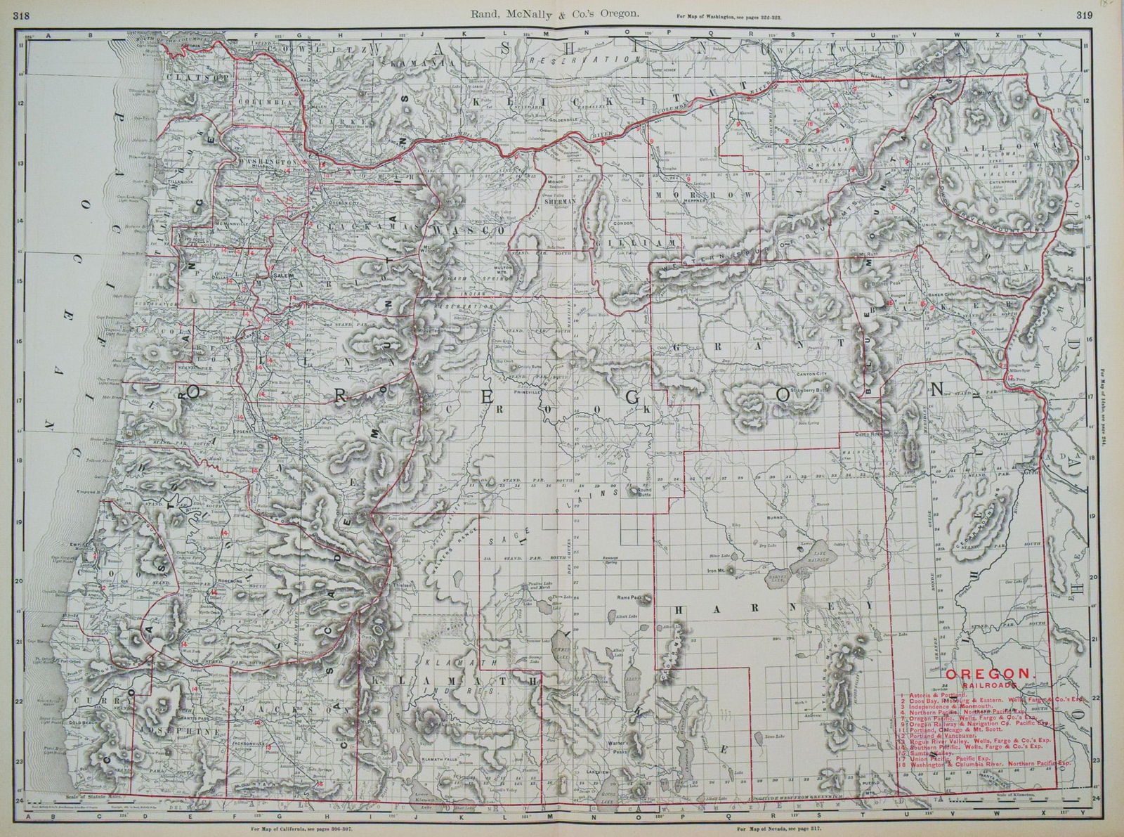1891 Rand McNally Oregon [verso] Nevada -- Oregon [verso] Nevada (1 of 2)
