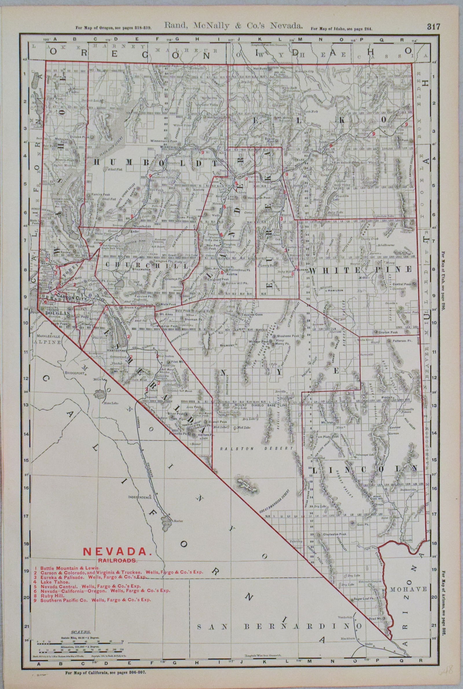 1891 Rand McNally Oregon [verso] Nevada -- Oregon [verso] Nevada - 2