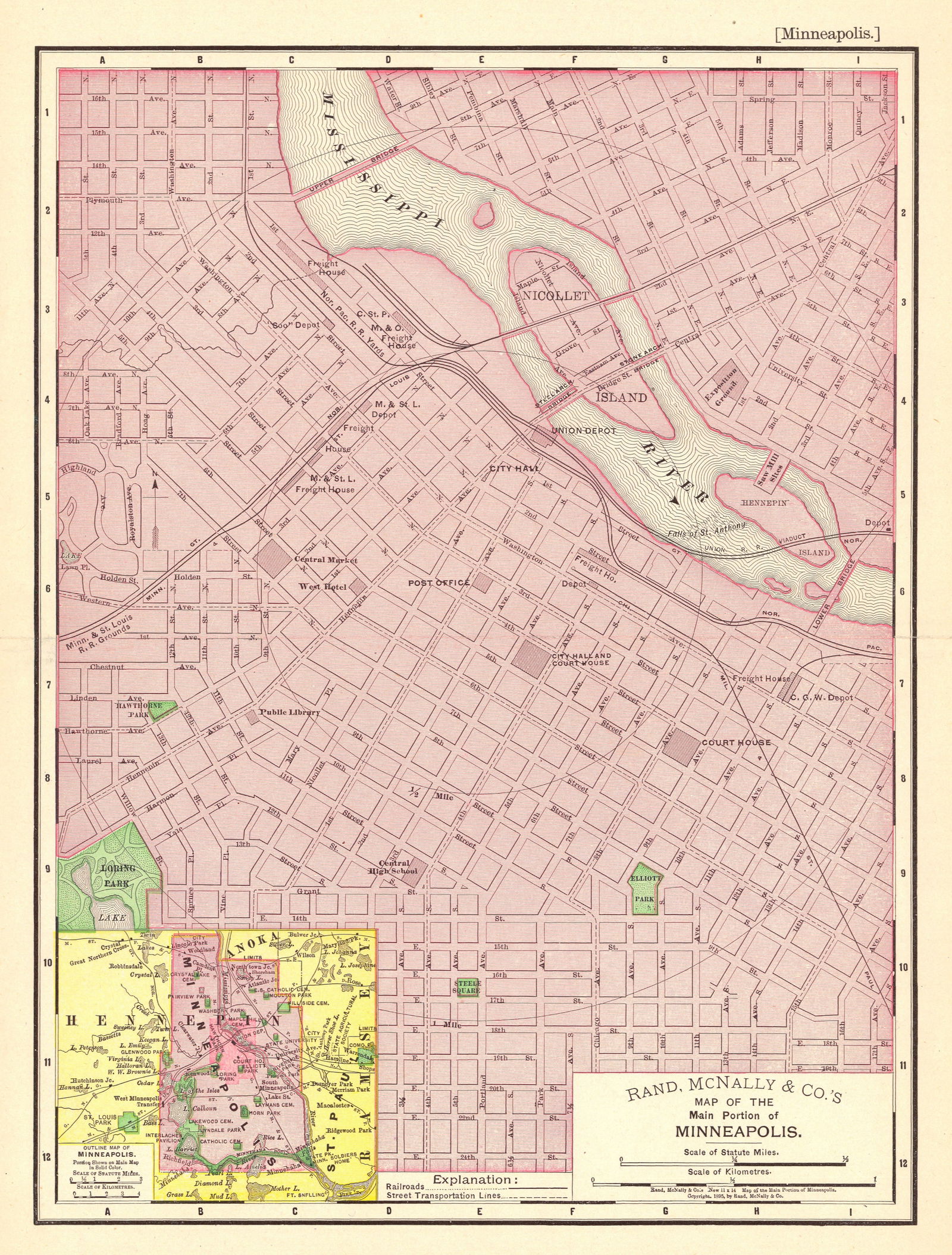 Rand, McNally & Co.'S Map of the Main Portion of Minneapolis.: Publication Date:c1895Title:Rand, McNally & Co.'S Map of the Main Portion of Minneapolis.Cartographer:RAND, MCNALLY & CO.Publisher:RAND, MCNALLY & CO.Brief Description:"Rand, McNally & Co.'s New 11 x