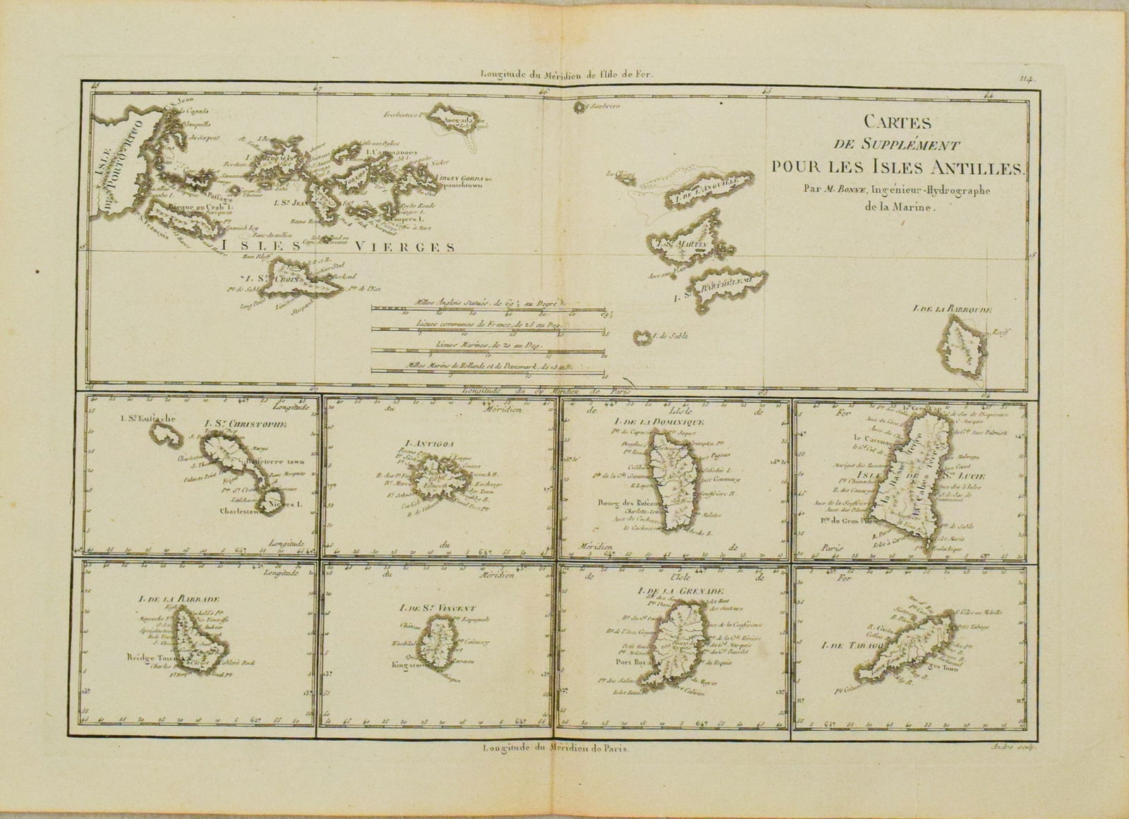 1787 Bonne Map of the Virgin Islands and Eight Additional Islands -- Cartes de Supplement pour les: Title:1787 Bonne Map of the Virgin Islands and Eight Additional Islands -- Cartes de Supplement pour les Isles AntillesCartographer:R BonneYear/Place:1787, ParisMap Dimension(in.):9.3 X 13.6