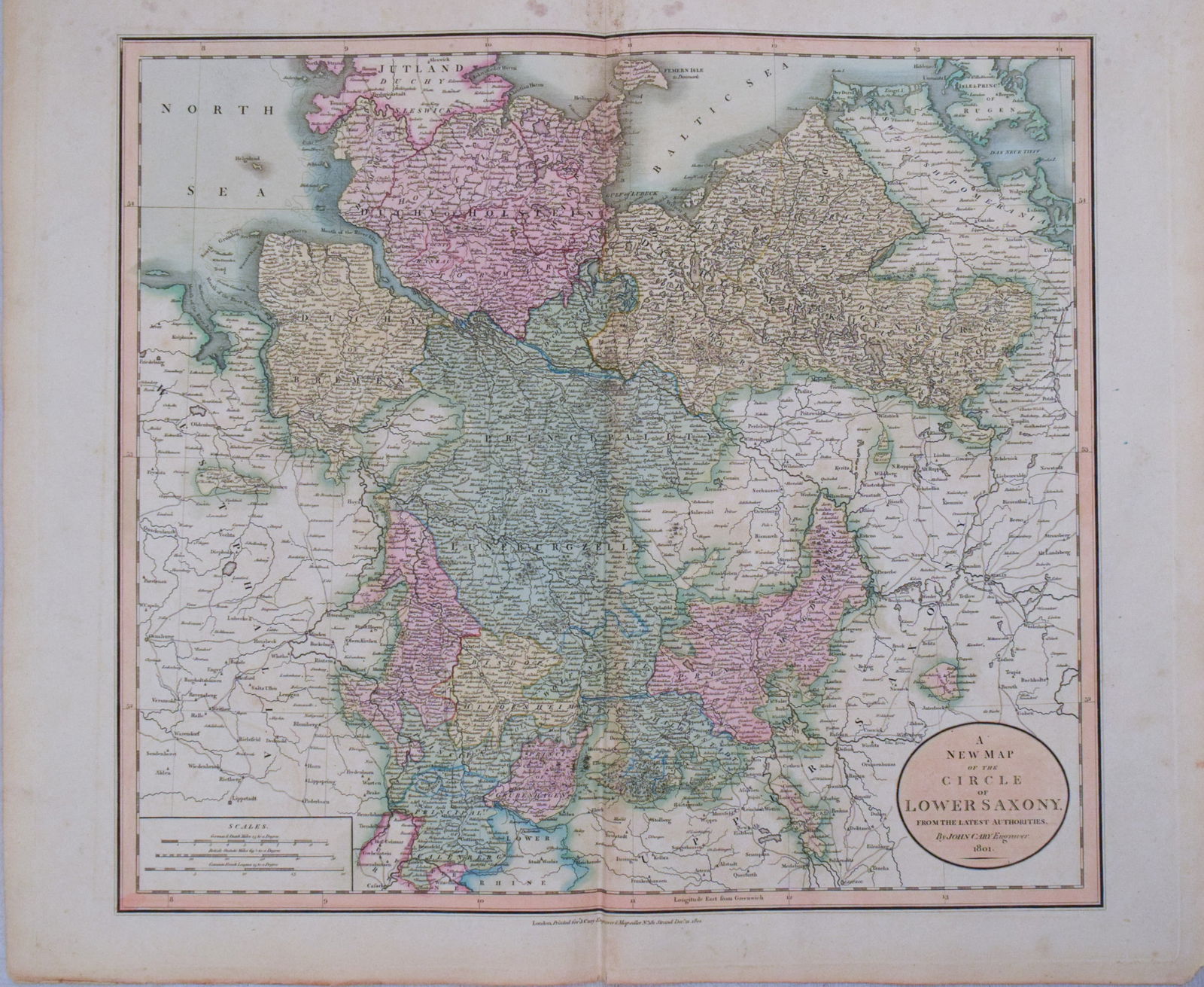 1801 Cary Map of Germany's lower Saxony -- A New Map of the Circle of Lower Saxony From the Latest (1 of 1)