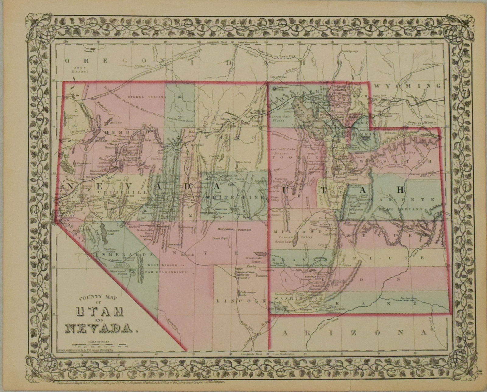 1877 Mitchell Map of Utah and Nevada [verso] Arizona and New Mexico -- County Map of of Utah and: Title:1877 Mitchell Map of Utah and Nevada [verso] Arizona and New Mexico -- County Map of of Utah and Nevada [verso] County Map Arizona and New MexicoCartographer:S MitchellYear/Place:1877,